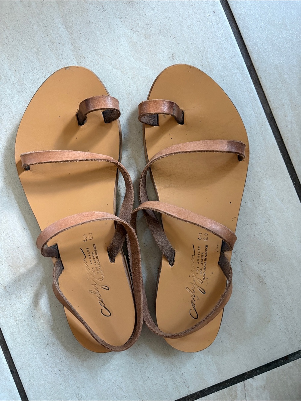 CJLA Women’s Strappy Leather Sandals in Tan - Casual Summer Style size 7.5